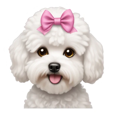 White Maltipoo Female Dog 1 year Puppy with Pink Bow  sticker