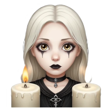 Pale woman with kohl-lined eyes staring through candle smoke, predatory calm, gothic fantasy mood sticker