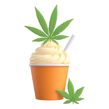 gelato in a paper cup with cannabis leaf sticker