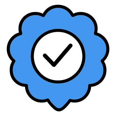 Blue checkmark with a white background, inspired by Instagram verification badge, minimal and bold sticker