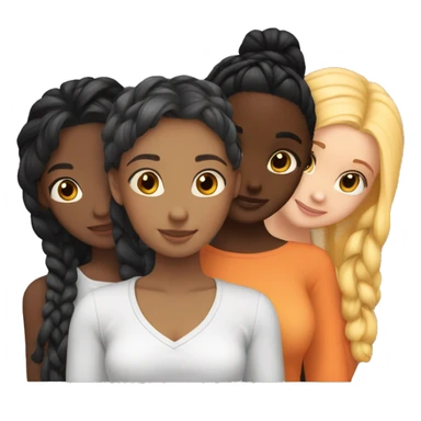 Four girls hugging one blonde one orange hair one black hair with braids and dark skin and lastly one with black hair sticker