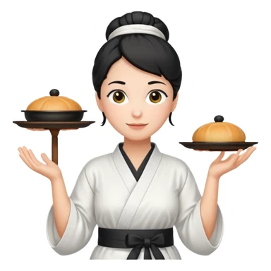 middle age mom with black bun wearing white home kimono and white apron sticker