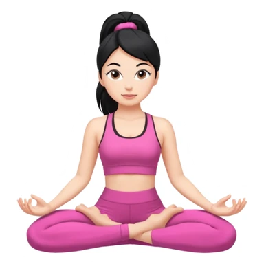 Una chica blanca con pelo negro recogido en una coleta haciendo yoga con un traje rosa  sticker