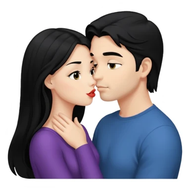 a handsome man with black hair tries to kiss a cute woman who has long black hair sticker