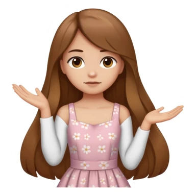 fake costumer loyalty, girl that doesn't care, she is like whatever, brown long hair, cute dres and her hand showing like i dont care whateve sticker