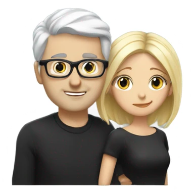 White man - short grey hair - no facial hair - kisses blonde girl who is wearing black glasses  sticker