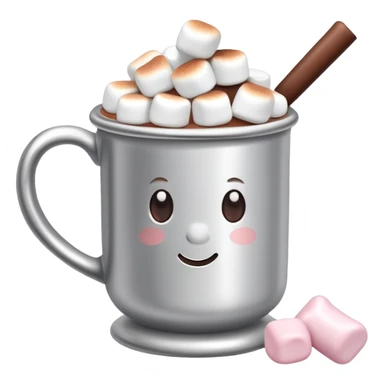hot chocolate in a silver colored mug with marshmallows  sticker
