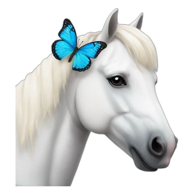 White horse with a butterfly on his nose sticker