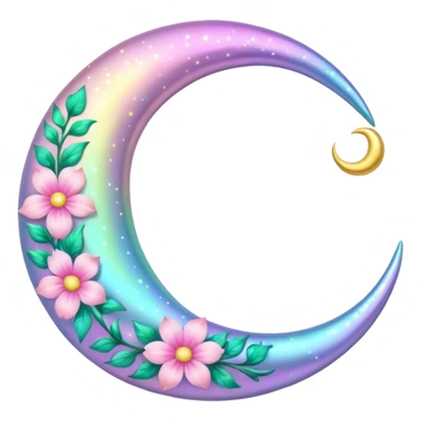 glossy Pastel iridescent floral shiny l crescent damask moon sticker