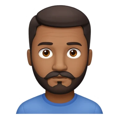 man with an oval face, medium-dark skin tone, short dark hair with a fade cut, dark brown eyes, medium straight nose, full lips, full beard and mustache, neutral expression, small earring in left ear sticker