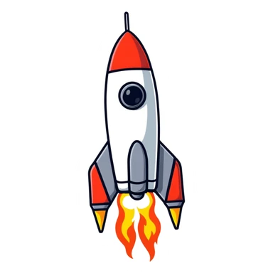 Mini spaceship blasting off with fire sticker