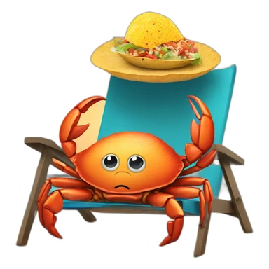 huge crab with huge taco, lying together in a chair at the beach sticker