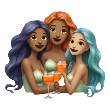 Three beautiful mermaids (light skin) drinking aperol sticker