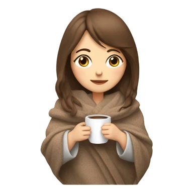 White brunette girl with bangs inside a blanket sipping coffee eyes closed sticker