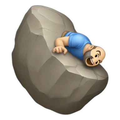 greek mythical guy sisyphus rolling up a big rock with a laughing emoji on it sticker