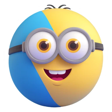 3d sphere with a cute yellow minion face, winking sticker