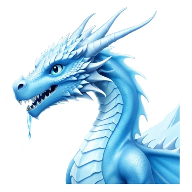 Cinematic Noble very elegant slender Ice Dragon Portrait Emoji, Poised and imposing, distinct long elegant snout, with a slender, scaled body shimmering in glacial hues of icy blue, frostbitten silver, and crystalline white, breathing out frost, with piercing, glowing ice blue white eyes that radiate the chilling depths of an arctic storm; rendered in detail. excuding wisdom sticker