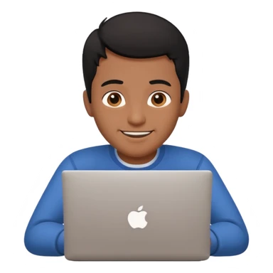 make an emoji of a happy male black hair developer behind laptop sticker