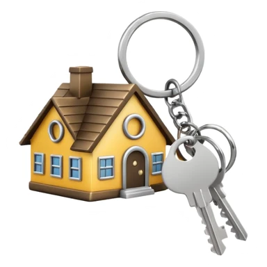 several keys on a ring with a small house-shaped keychain, emoji style sticker