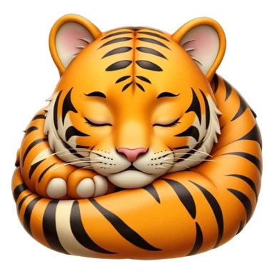 Meme-Worthy cute Sleeping Tiger Portrait Emoji, Head resting peacefully with a contented smile, showcasing a luxuriously striped form and eyes gently closed in serene slumber, Simplified yet comically adorable features, highly detailed, glowing with a soft, drowsy wild light, high shine, relaxed and utterly lovable, stylized with an air of playful laziness, bright and heartwarming, soft glowing outline, capturing the essence of a sleeping tiger that feels destined to become the next viral icon of adorable rest! sticker