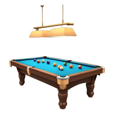 A well-arranged pool table with colorful billiard balls neatly placed, and a cue stick poised to take a shot. The setting is a dimly lit room with a focused atmosphere, highlighting the precision and strategy involved in the game of billiards. sticker