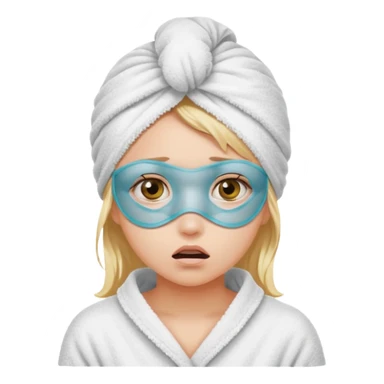 scared girl with bath towels and eye mask sticker