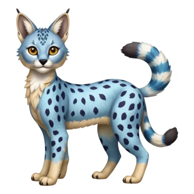 Colorful bluish cute adorable tropical exotic fruity Caracal-Cheetah-Serval-Snow-Leopard-Trico-Sergal-Vernid-fusion-hybrid-animal-creature, full body, with tribal markings sticker