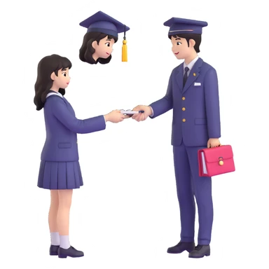 Japanese male high school student giving second uniform button to girl during graduation confession sticker