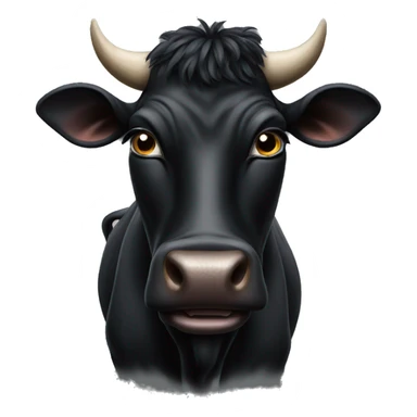 A black cow with a fierce face sticker