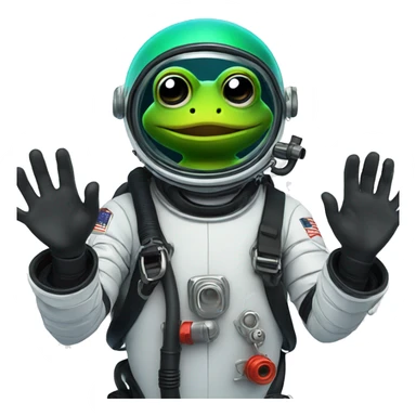 scuba diver with frog on his hand wearing a space suit sticker