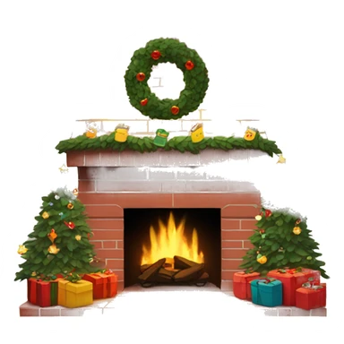 Brick Fireplace with wreath and Christmas lights and stockings sticker