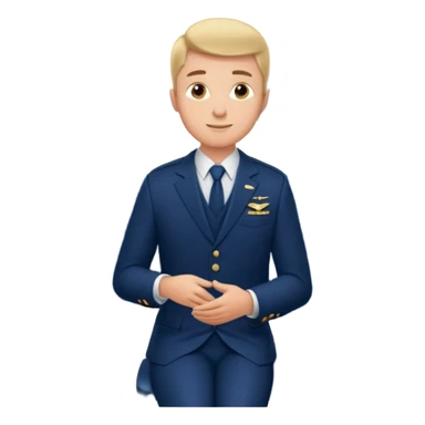 A  male courteous flight attendant checking seat rows with a polite, attentive posture. sticker