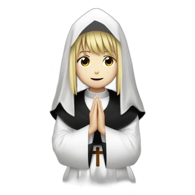 Misa Amane from death note dressed as a nun crying and praying sticker