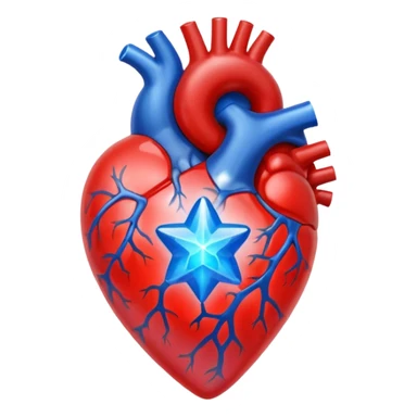 A translucent anatomical red heart with a sci-fi blue star inside sticker