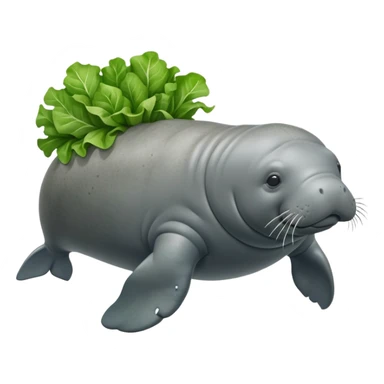Cinematic realistic full body side view of a manatee holding a head of lettuce  sticker
