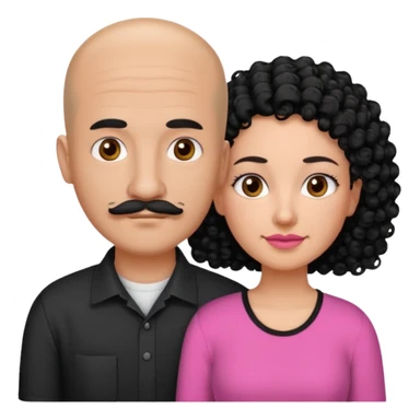 A picture if a couple, the man is a Mexican man with really short almost bald black hair and a trimmed mustache, a black shirt on. the woman is mixed with black and white, with curly hair and a pink shirt on sticker