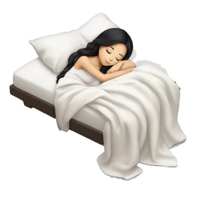 asian cute girl with long beauty black hair sleeping with white blanket and pillow sticker