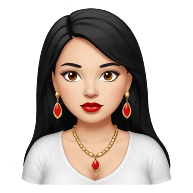 Mexican Light skin big brown eyes glamorous full figured women black medium straight hair red lips necklace and earrings long lashes white shirt  sticker