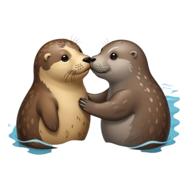 Grey seal and brown otter kissing each other  sticker