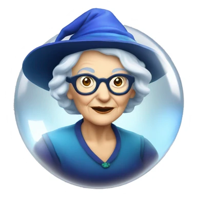 smart granny witch with glasses and blue hat in crystal ball sticker