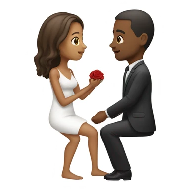 Medium skin tone Woman proposing marriage one one knee to medium skin tone man sticker