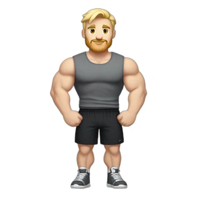 Full height Pale skinned fit man With the biceps and blonde hair In dark gray sleeveless mike, black oversize sports shorts, watch and white sneakers. his arms crossed over his chest sticker