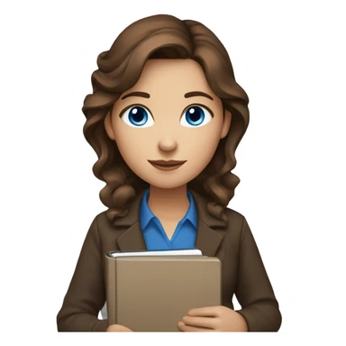 Women brown hair and with blue eyes and brown hair with a pen and a notebook in her hands sticker