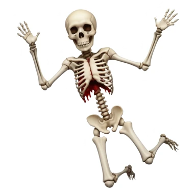 3D rotting corpse jumping in the air. In the style of your bloody skull art sticker