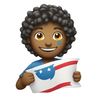 a smiling face emoji holding up a banner sticker