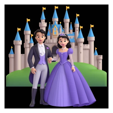 prince and princess Disney dress close up photo in castle background sticker