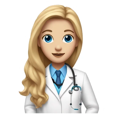 girl with long brown blonde hair blue eyes in pink scrubs, white doctor coat, stethoscope  sticker