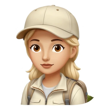 woman hiking on maintain trail cream clothes baseball cap sticker