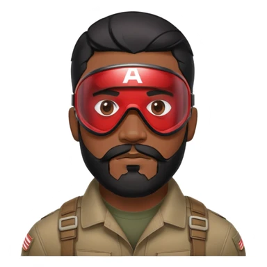sam wilson with a close to the scalp black hair  and  a well-groomed beard that connects to his mustache,  wear sleek, red-tinted tactical goggles fit snugly from captain america: civil war sticker