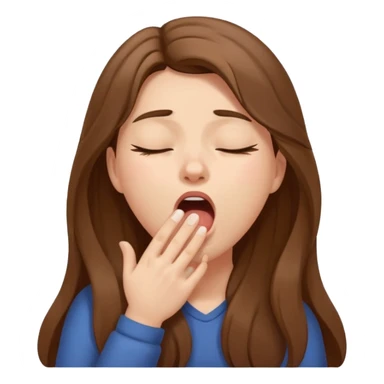 sleepy girl with long brown hair hand covering mouth while yawning sticker
